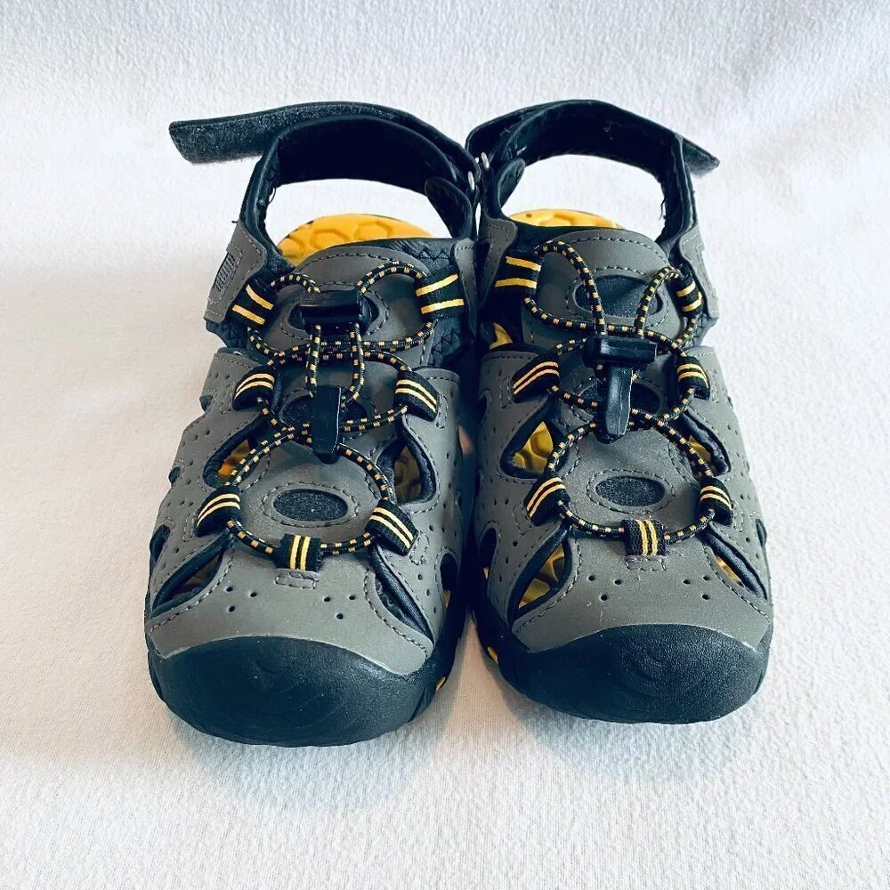 Khombu flexible sport sandal Boy size 3 grey yellow nonslip Velcro quick dry